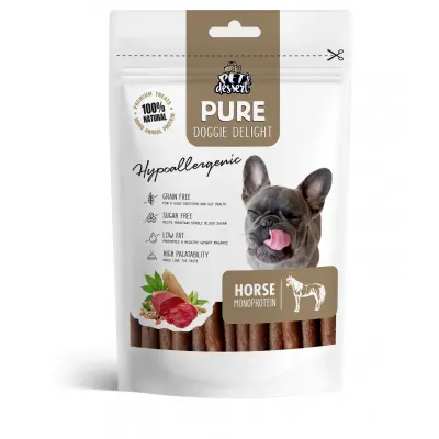PET'S DESSERT Pure Doggie Delight Hypoallergenic, XS-XL, Cal, punguță recompense monoproteice fără cereale câini, alergii, 80g