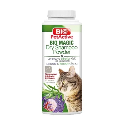 BIO PETACTIVE Bio Magic Dry Shampoo Powder, șampon pudră pisici, fără clătire, flacon, 150g