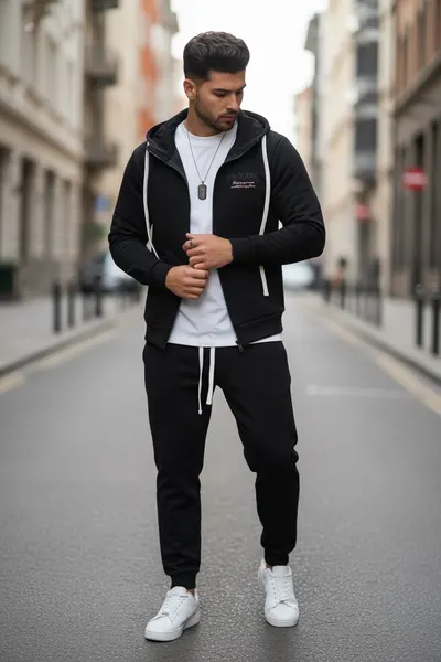 Trening barbati slim fit negru, Pantaloni + hanorac 166 4-2.2