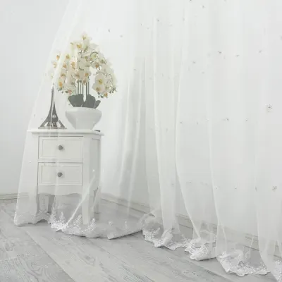 Perdea Fulgi de Nea din Tulle cu Broderie, Alb, 100cm latime x 260cm inaltime, cu rejansa pt bara