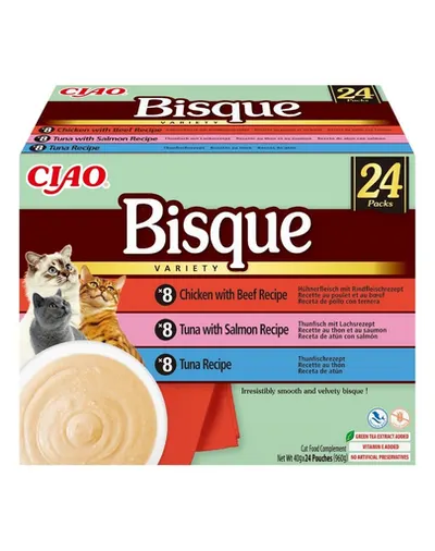 INABA Cat Ciao Bisque Variety 24x40g mix de supe cremă cu ton, vită și pui pentru pisici