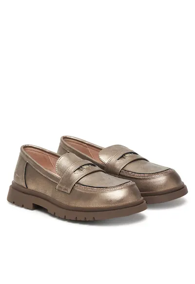 Pantofi copii - mocasini fete - culoare metal auriu - piele ecologica