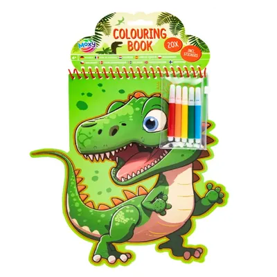 Carte de colorat cu 5 carioci si stickere, Grafix, Dinozaur, 20 de pagini