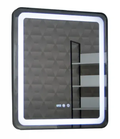Oglinda cu iluminare LED, functie dezaburire, ceas si termometru, MD3, rama negru, 70x80 cm