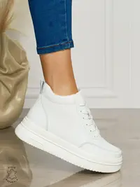 Ghete casual din piele naturală cu talpa solida CRL1510 ALB