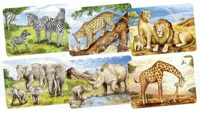 Mini puzzle din lemn Goki - Animale din Africa, 24 piese, sortiment