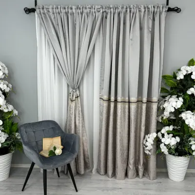 Set 2 Draperii Simplicity, tip panou 3 metri latime x 232cm inaltime, Rejansa pt. bara , Gri deschis