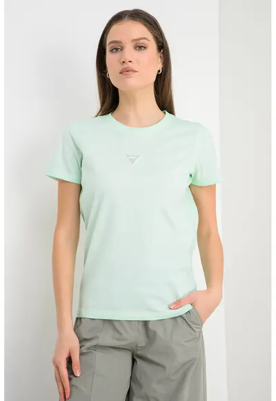Tricou de bumbac cu imprimeu logo triunghiular - Verde menta