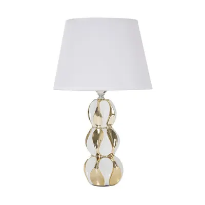 Veioză albă-aurie din ceramică cu abajur textil (înălțime 46 cm) Glam Balls – Mauro Ferretti