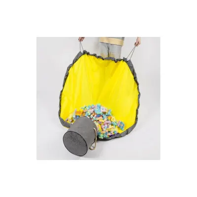 Cos depozitare jucarii, 2 in 1, covoras inclus, manere transport, impermeabil, 20L, 31x27cm, gri