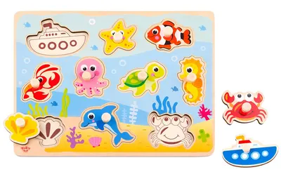 Puzzle din lemn cu manere Tooky Toy - Fundul marii