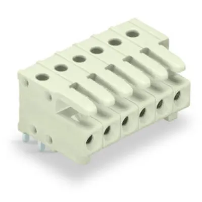THT female header; 0.9 x 0.9 mm solder pin; angled; 100% protected against mismating; Pin spacing 3.5 mm; 6-pole; light gray