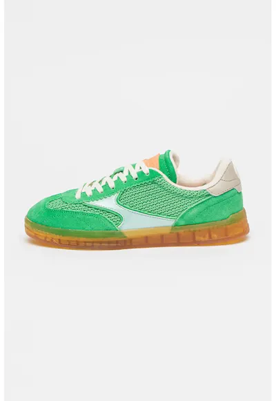 Pantofi sport low-cut wedge cu garnituri din piele intoarsa - Verde/Albastru deschis