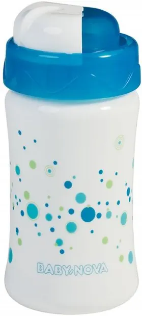 Baby Nova Чcană cu pai de silicon - 340 ml, albastră