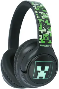 Căști pentru copii cu microfon OTL Technologies - Minecraft, LED, wireless, negre