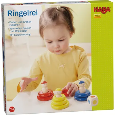 Joc de stivuit din lemn pentru copii Haba - Inele colorate