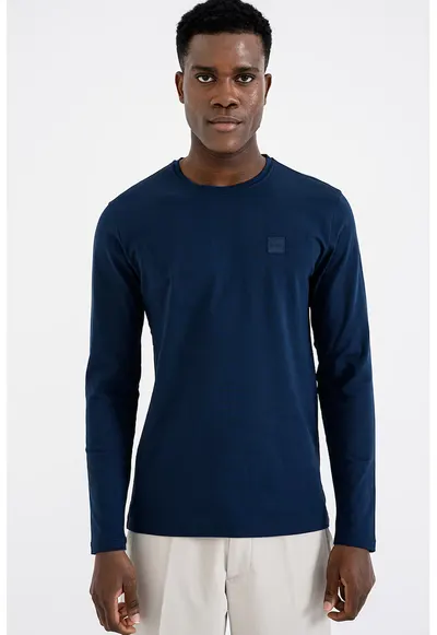 Bluza din bumbac cu aplicatie logo Tacks - Albastru/Bleumarin
