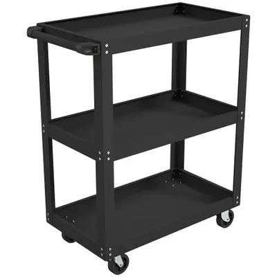 HOMCOM Cărucior pentru Scule cu 3 Rafturi cu Margini Înalte, 70,5x35x82,5 cm, Negru | Aosom Romania