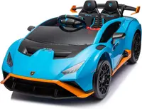 Masinuta electrica cu functie drift Lamborghini Huracan STO, putere 220W, 12V Premium, albastra