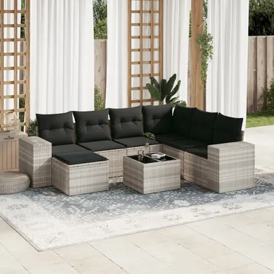 Gossi set mobilier de gradina cu perne, 8 piese gri deschis poliratan
