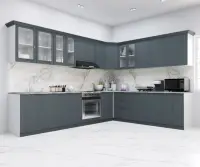 Set bucatarie SPACE COLT 300x250 cm, 15 corpuri, blat termorezistent, fronturi MDF, antracit