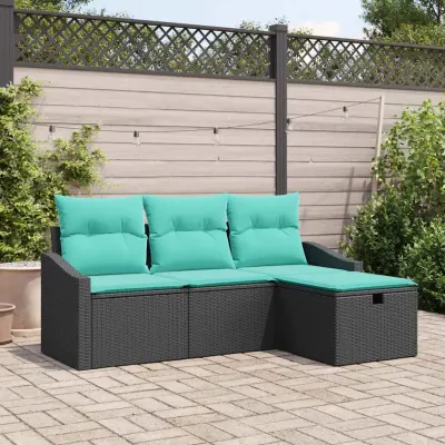 vidaXL Set de canapea 4 buc. Negru Rattan poli