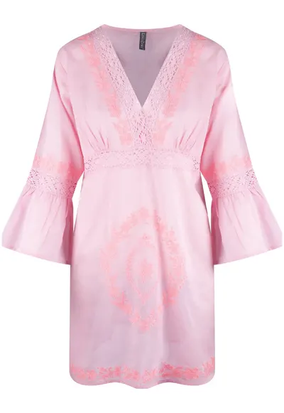 Rochie de plaja cu decolteu in V - Roz pastel