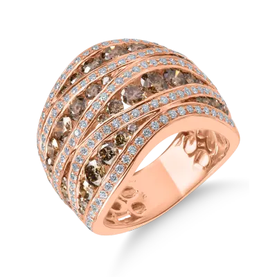 Inel din aur roz cu diamante maro si incolore de 2.8ct