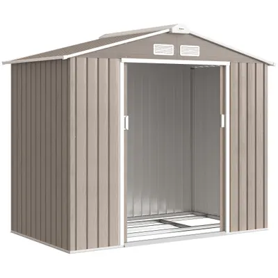 Outsunny Magazie Grădină Metalică cu Orificii de Ventilație și Ușă Culisantă Dublă pentru Grădinarit și DIY, 213x130x185 cm, Maro | Aosom Romania