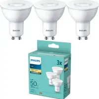 Pachet 3 becuri LED Philips, GU10, 4.7W (50W), 380 lm, lumina alba calda (2700K)