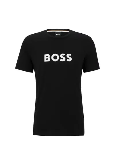 Tricou cu decolteu rotund si logo - Negru