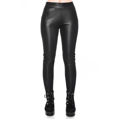 Colanti cu buzunare, imitatie de piele - NEGRU