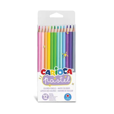 Creioane colorate Carioca Pastel, 12 culori, formă hexagonală