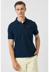 Tricou polo din bumbac si material pique - Bleumarin