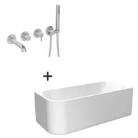 Set cada baie freestanding, orientare dreapta, 150x75 cm, Maugli si baterie cada incastrata otel slefuit Silia
