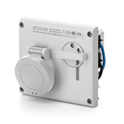 Priza interblocabilan32A 2P+E 3h >50-250V DC 136X125MM terminal cu surub Cu interblocaj mecanic