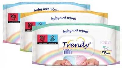 Șervețele umede cu capac Trendy - 72 buc, sortiment