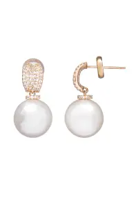 Cercei decorati cu zirconia si perle de sticla - Auriu rose