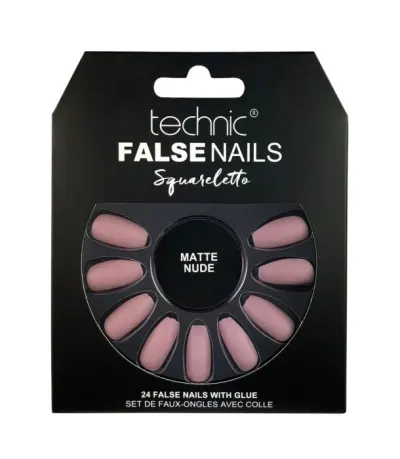 Set 24 Unghii False cu adeziv inclus Technic False Nails, Squareletto, Matte Nude