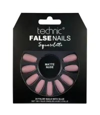 Set 24 Unghii False cu adeziv inclus Technic False Nails, Squareletto, Matte Nude
