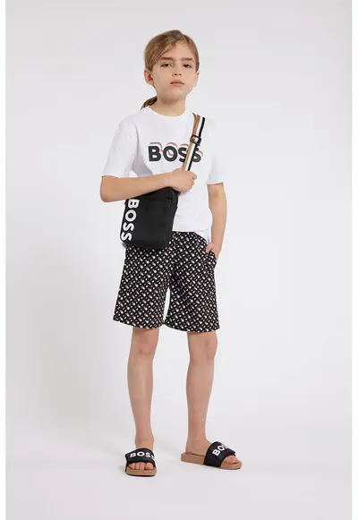 Pantaloni scurti de baie cu model - Alb/Negru/Maro nisip