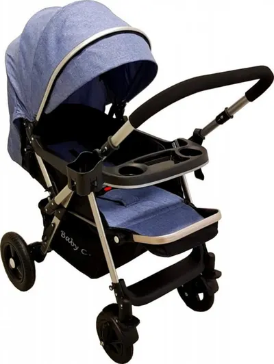 Carucior pentru copii Baby Care PRO 511 Albastru Jeans, Cadru aluminiu, Maner reversibil, Spatar reglabil in 5 trepte, Amortizoare, Frana picior, Pliabil