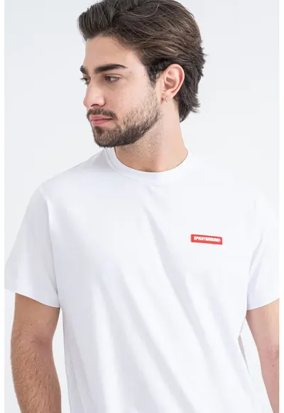Tricou cu decolteu la baza gatului si imprimeu - Rosu/Alb optic