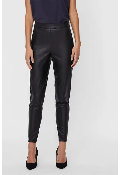 Pantaloni cigarette conici de piele ecologica - Negru