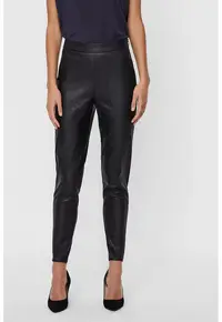 Pantaloni cigarette conici de piele ecologica - Negru