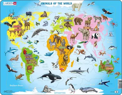 Puzzle pentru copii Larsen din 28 de piese - Animalele din lume
