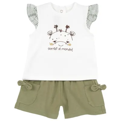 Costumas copii Chicco, tricou si pantaloni, Alb, 02153-70MFCO