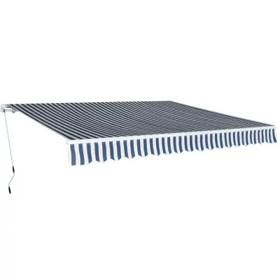 vidaXL Copertină pliabilă cu acționare manuală, albastru/alb, 400 cm