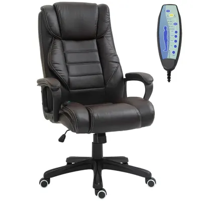 Vinsetto Fotoliu de birou cu masaj, fotoliu ergonomic pentru birou, confort sporit, înălțime reglabilă, funcție spătar cu basculare, tapițerie sintetică maro | Aosom Romania