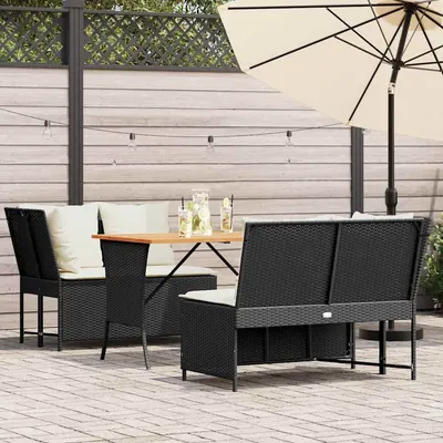 Gossi set mobilier de gradina cu perne, 3 piese, negru, poliratan